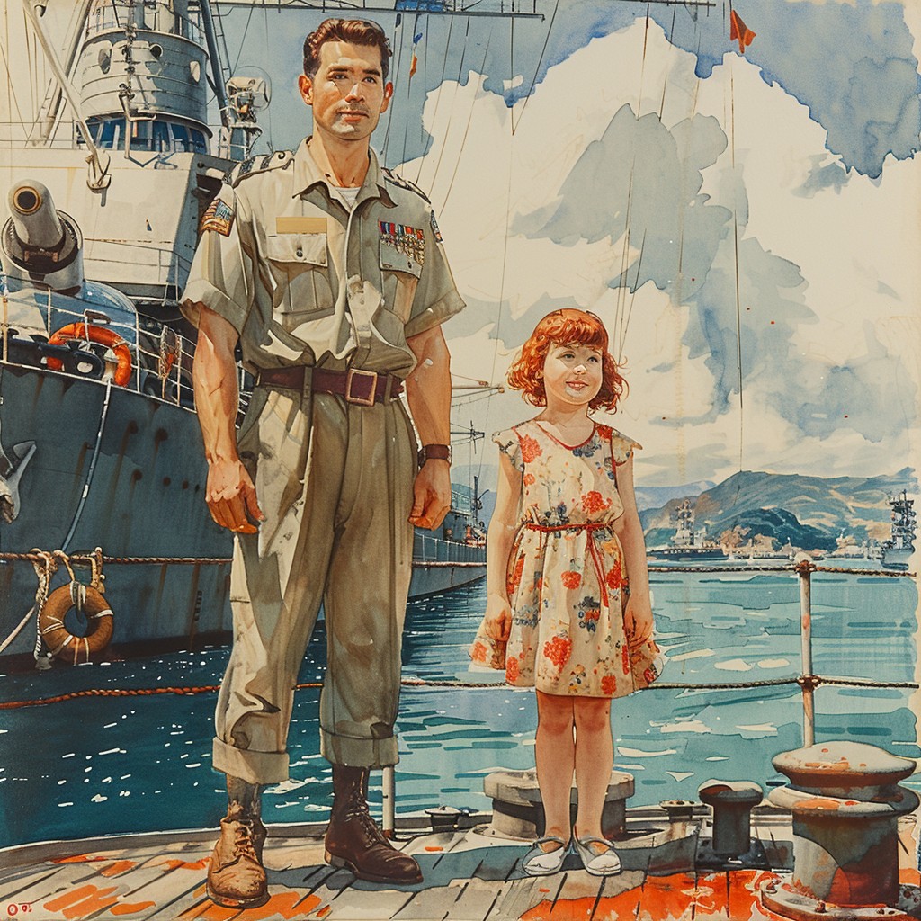 Dad and Daughter on Navy Ship Deck