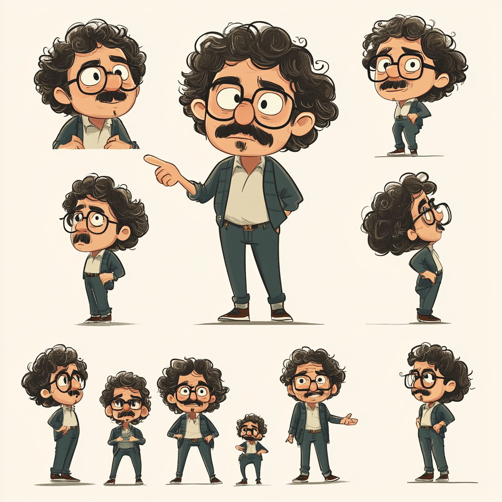 Dad with curly hair, glasses, moustache in Powerpuff Girls.