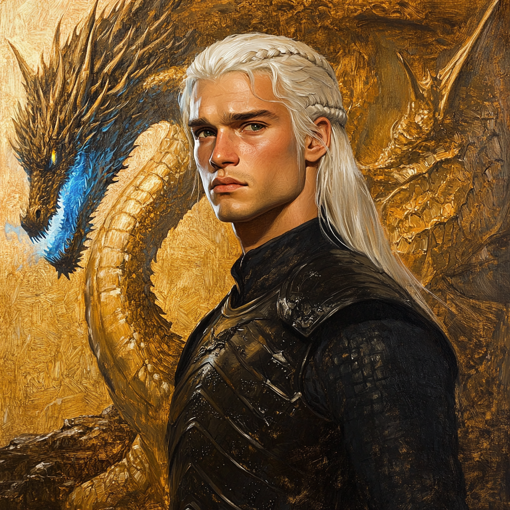 Daemon Targaryen in black dragon scale tunic.