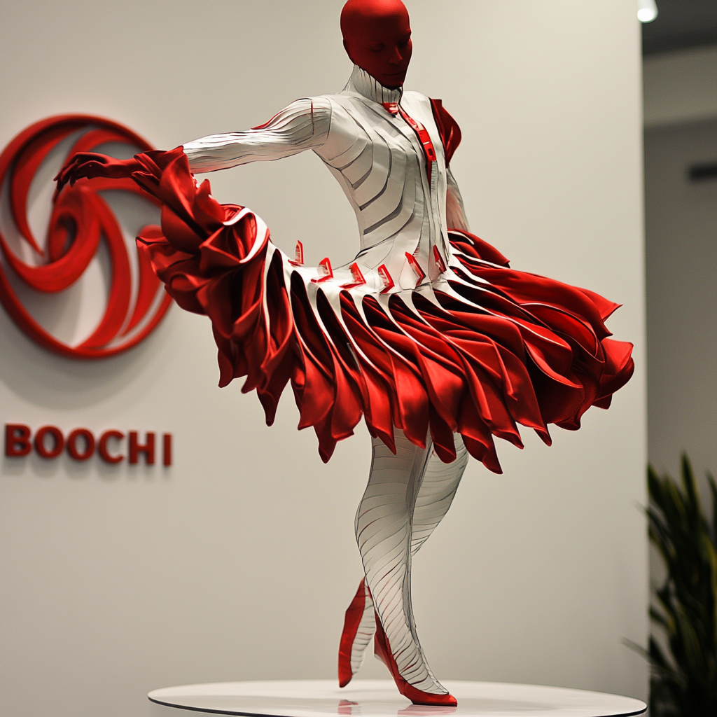 Dancer Model in Unique Red and White Costume