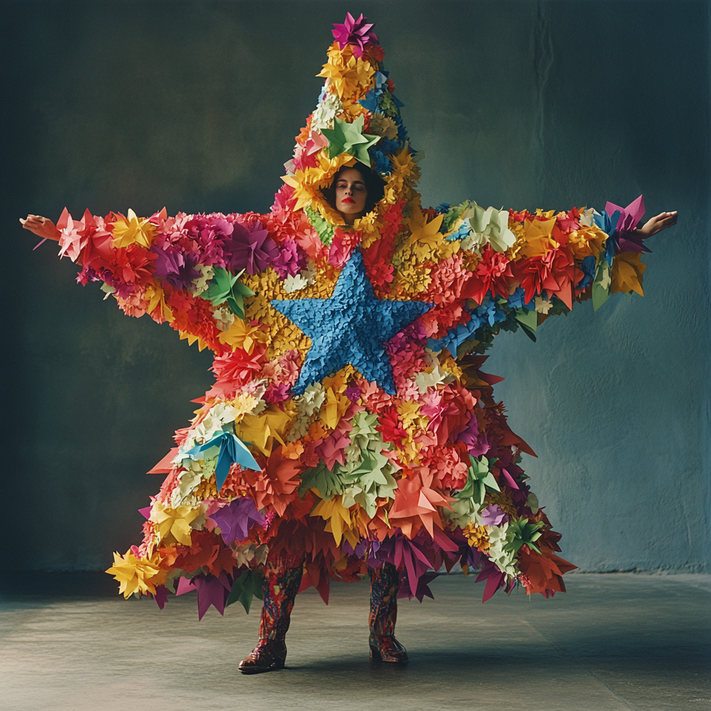 Dancing star piñata person in studio costume