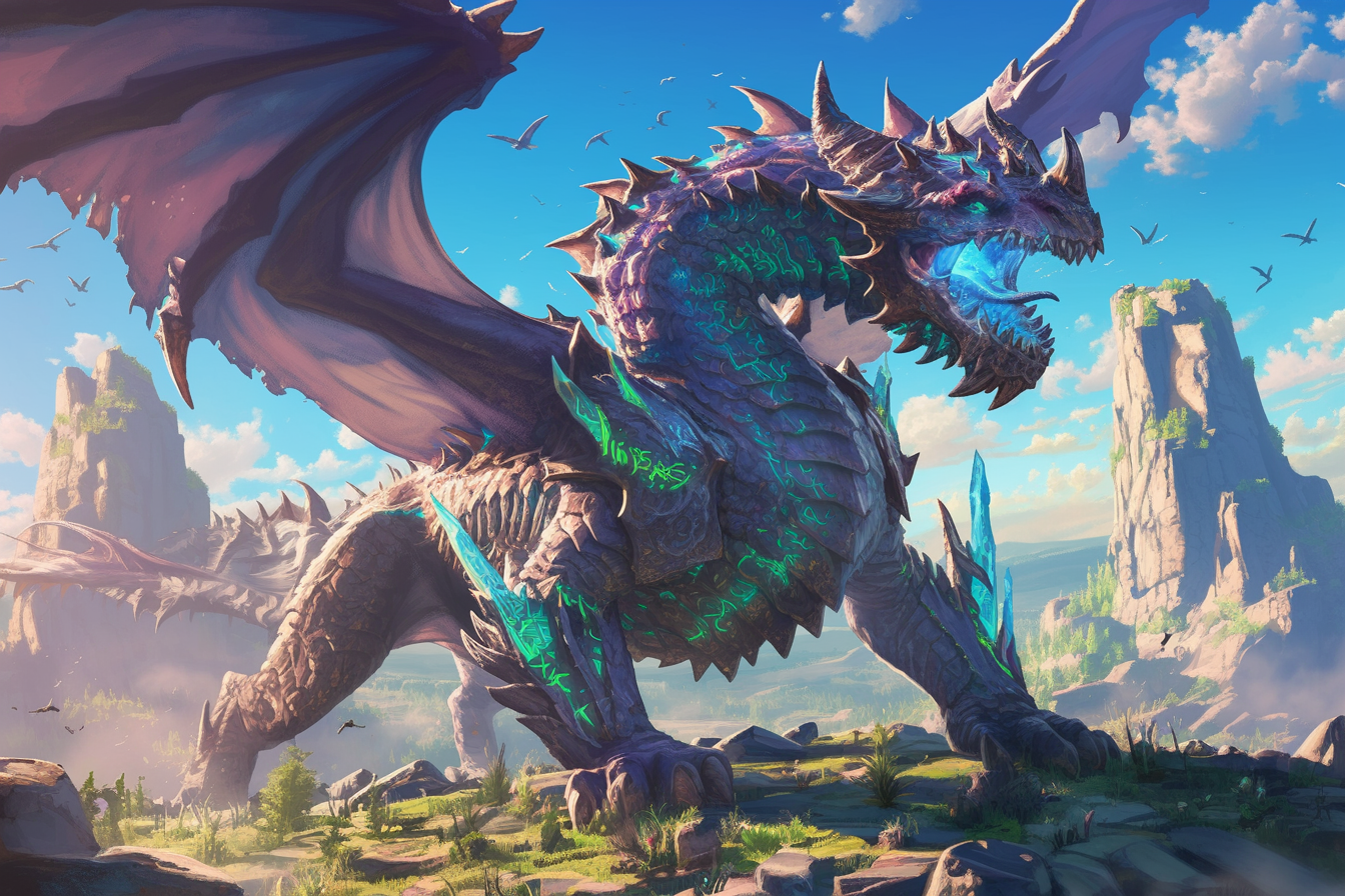 Dark, ancient dragon in detailed anime artwork.