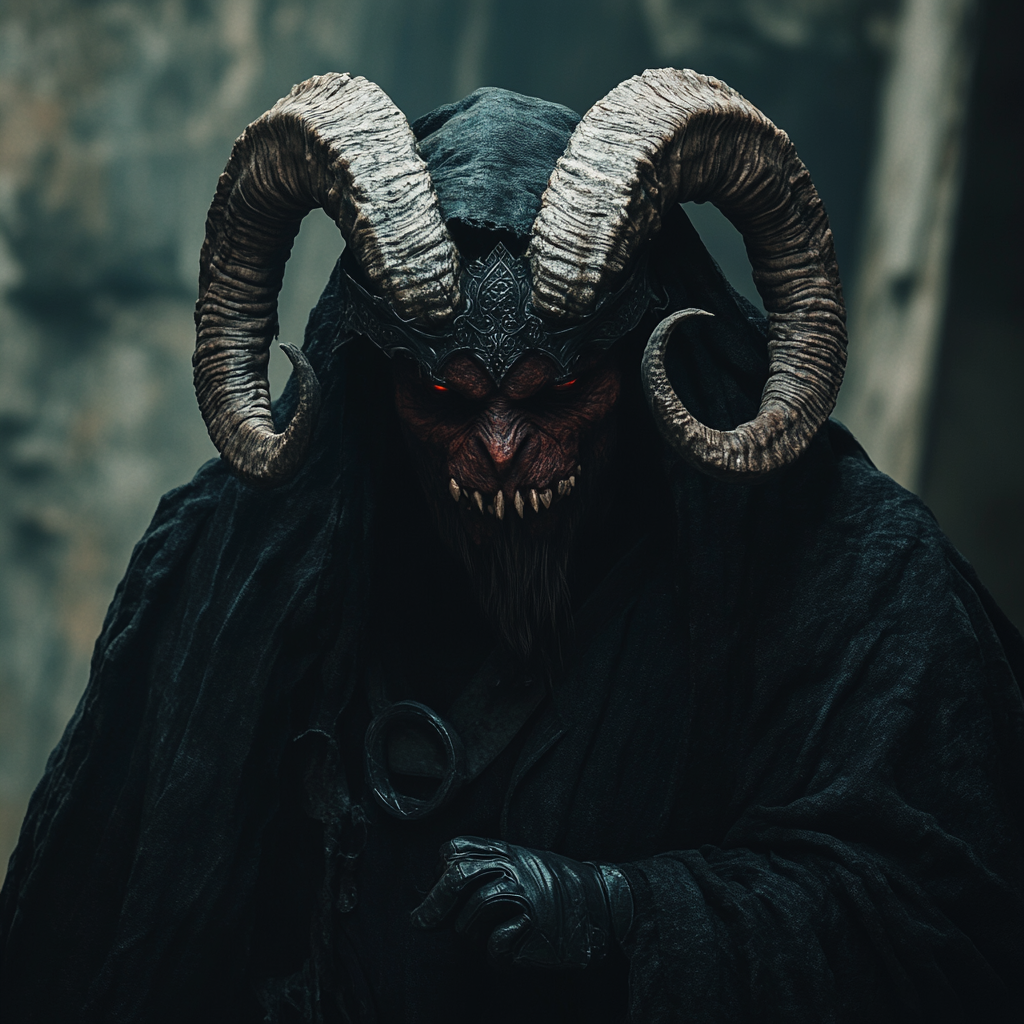 Dark Fantasy Warlock with Ram Horns in Cinematic Lighting