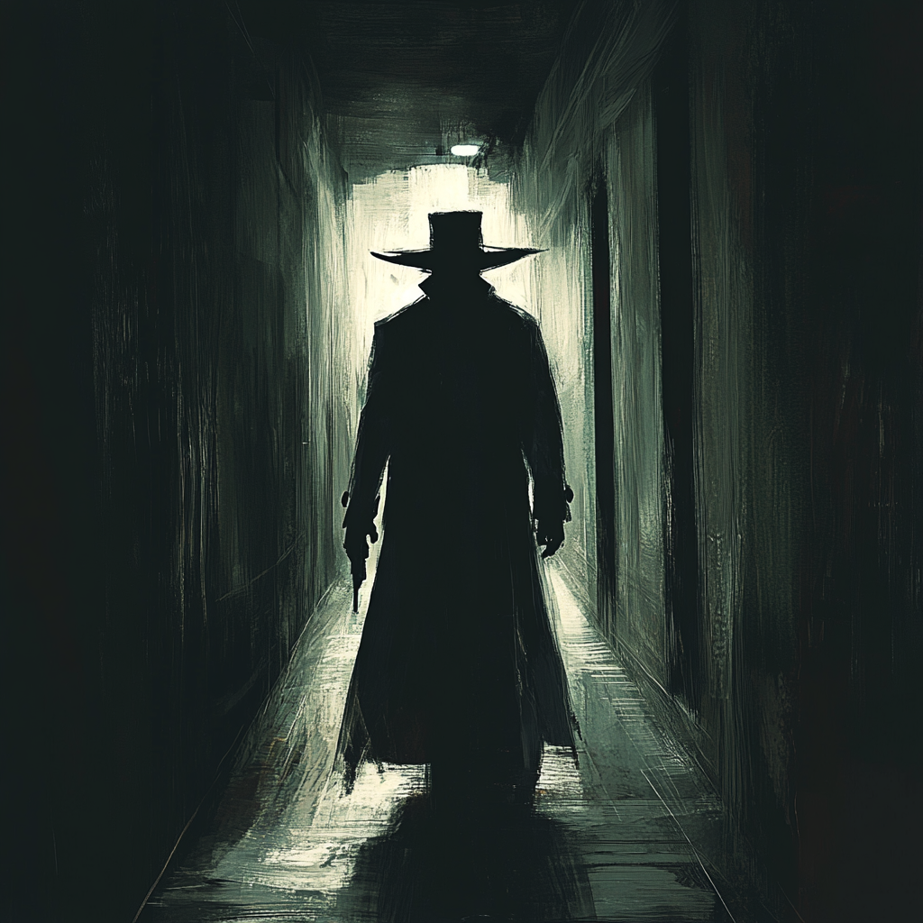 Dark Hallway Menacing Hatman Shadow Figure Fear Suspense