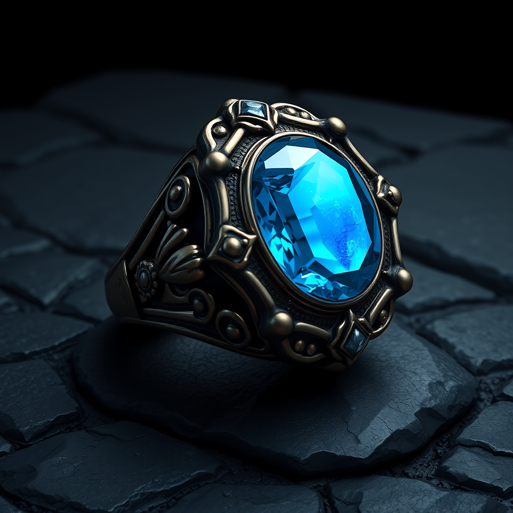 Dark Metal Ring with Blue Magic Stone - v5.2