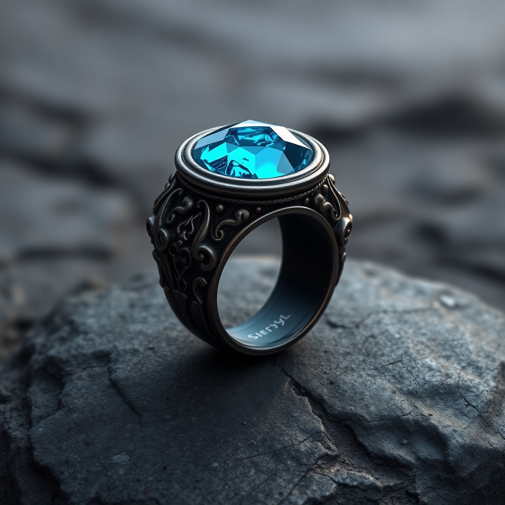 Dark Metal Ring with Blue Magic Stone