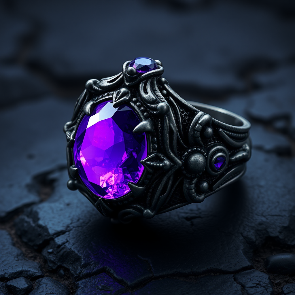 Dark Metal Ring with Purple Stone Illustration