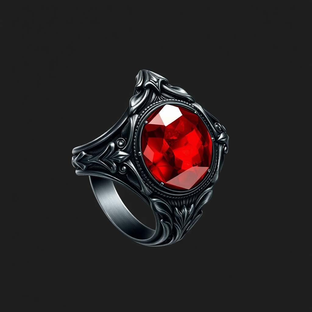 Dark Metal Ring with Red Magic Stone