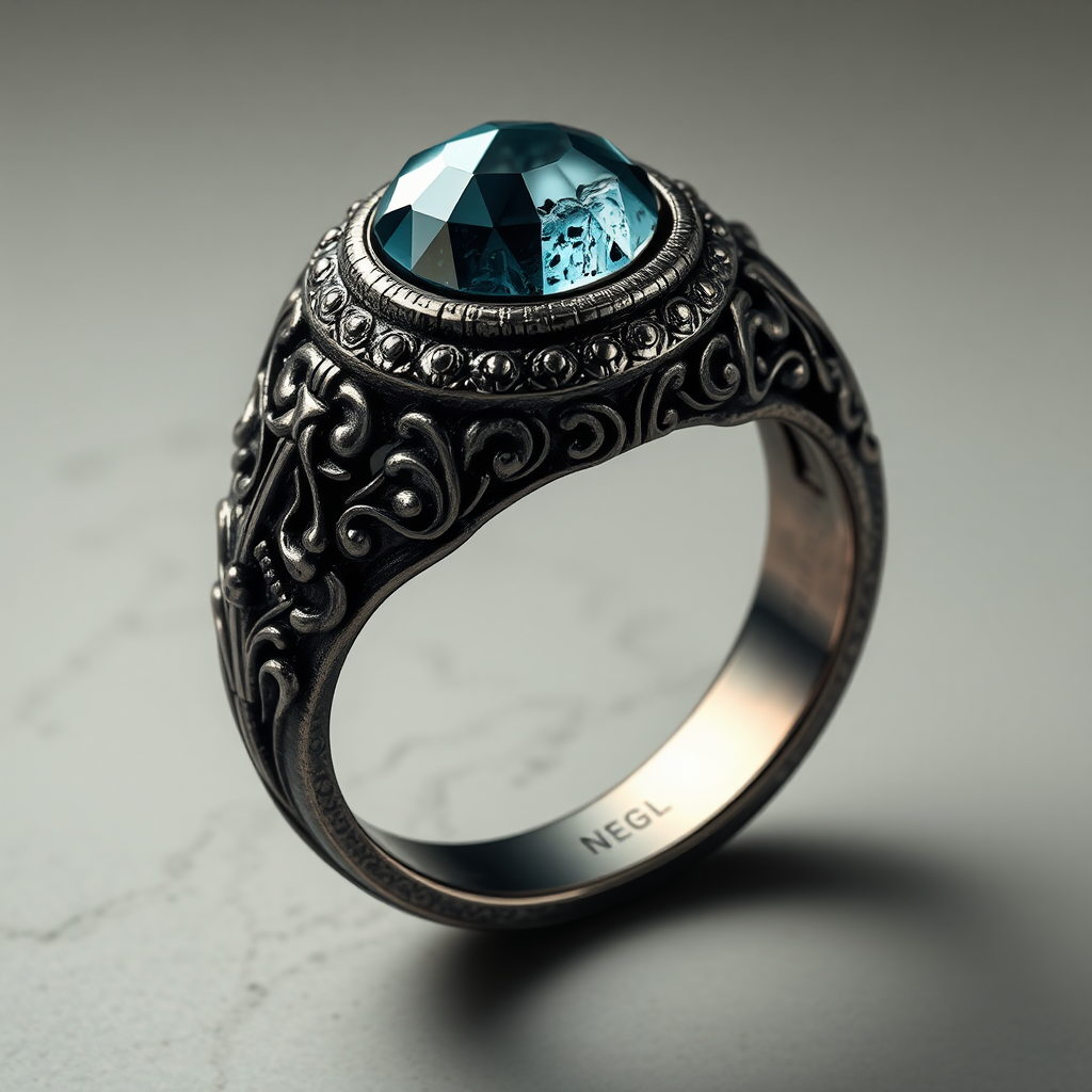 Dark Metal Ring with Water Magic Stone