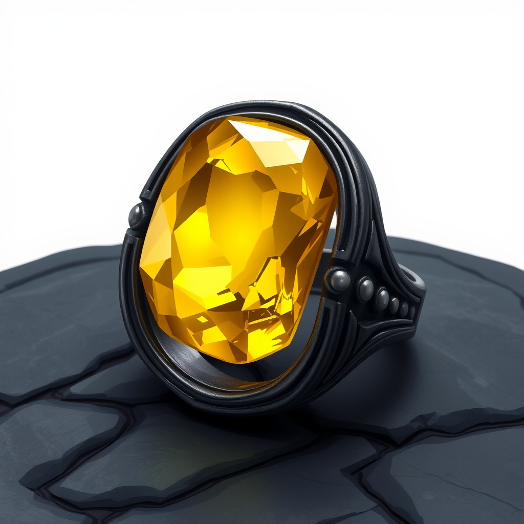 Dark Metal Ring with Yellow Magic Stone - Detailed Illustration