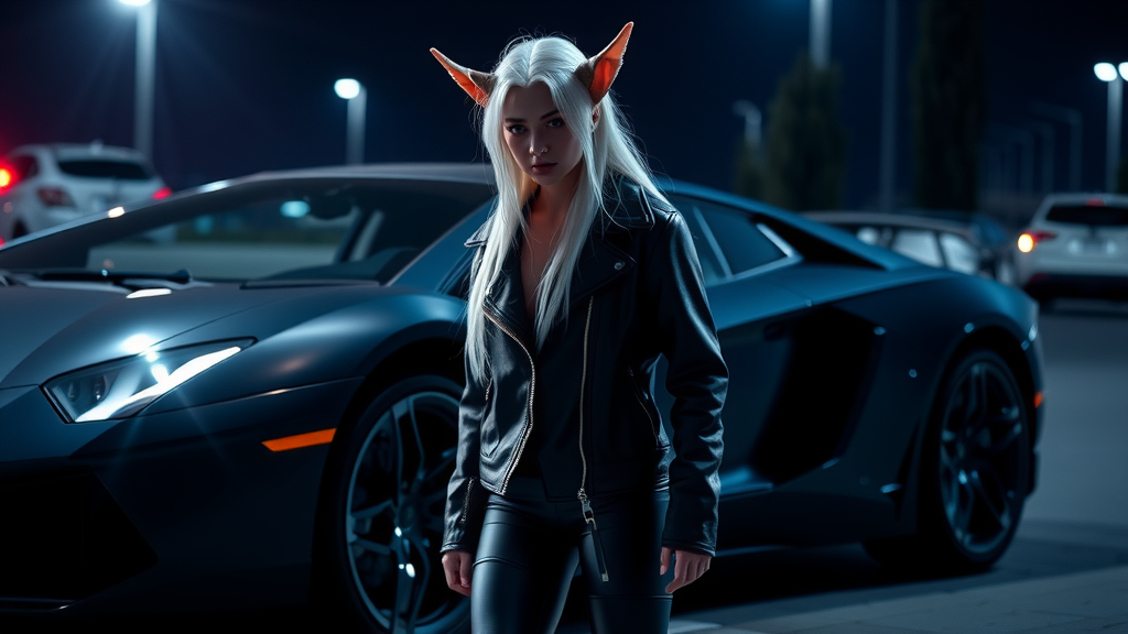 Dark Night Elf Girl Near Lamborghini Aventador