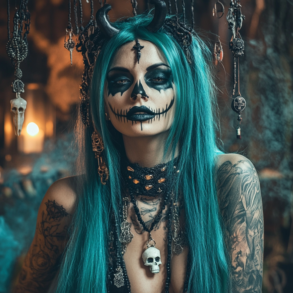 Dark Voodoo Queen with Charms and Tattoos 