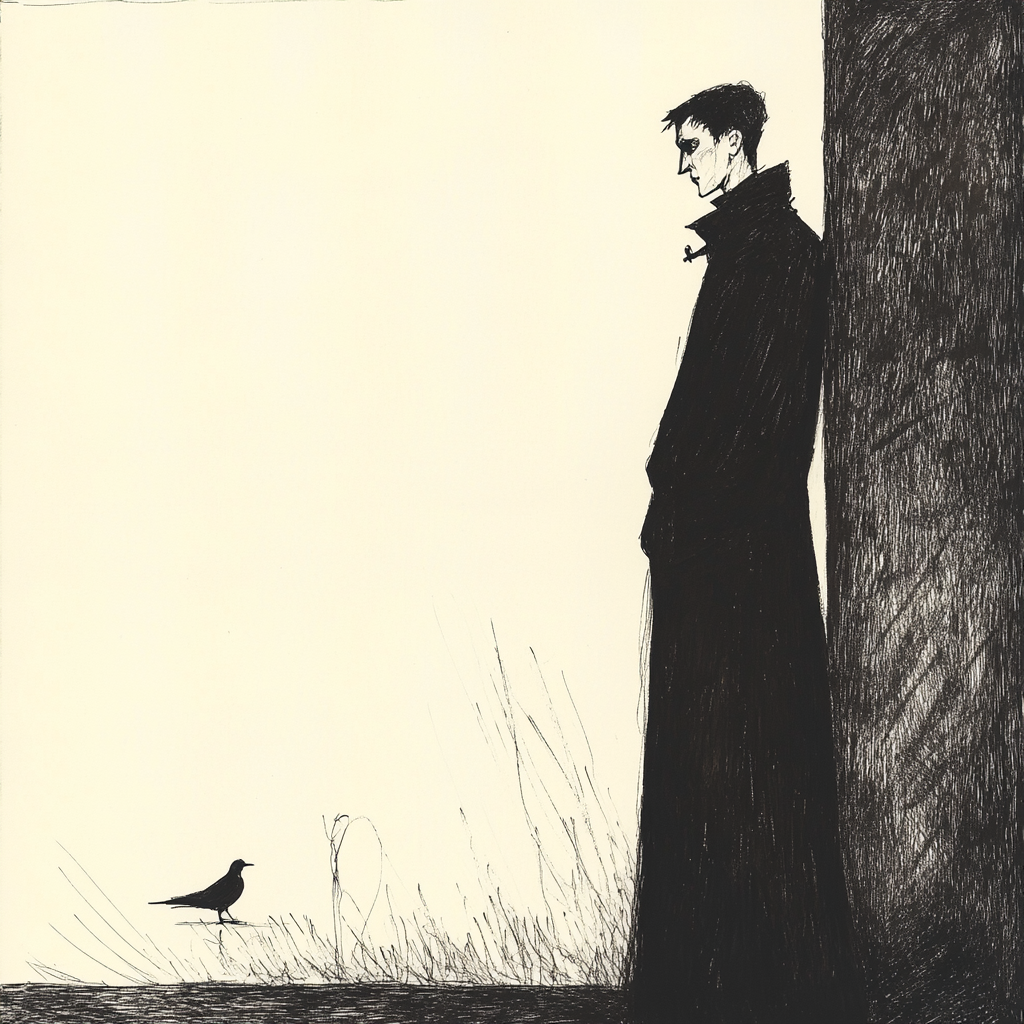 Dark and Elegant Figure in Edward Gorey Style