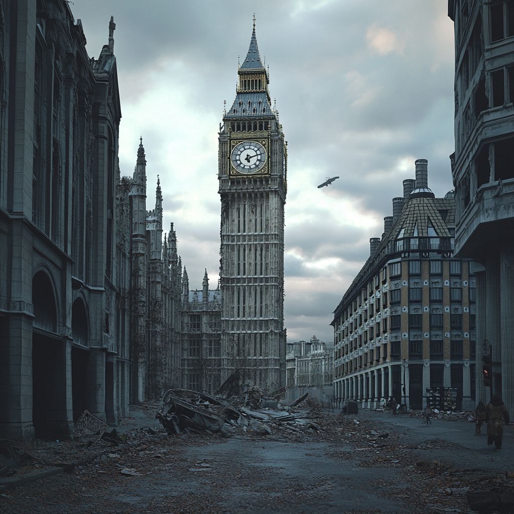 Dark and void London cityscape with Big Ben iconic.