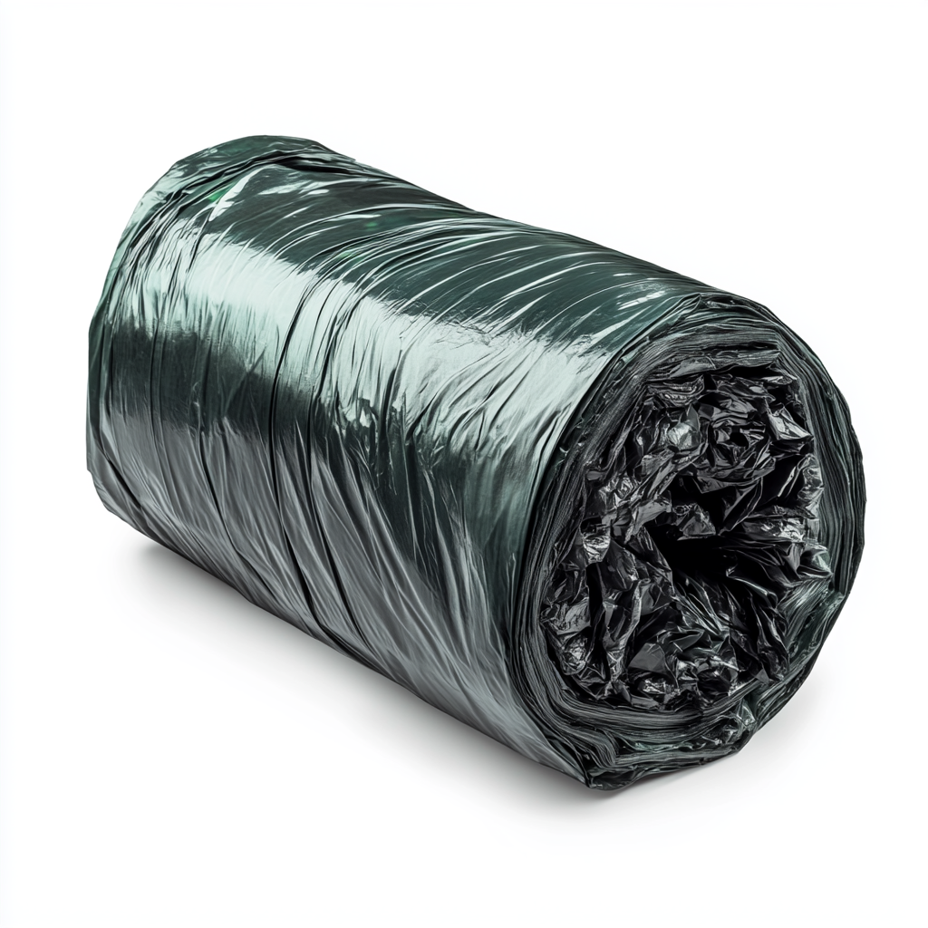 Dark green transparent waste separation bags with label on roller.