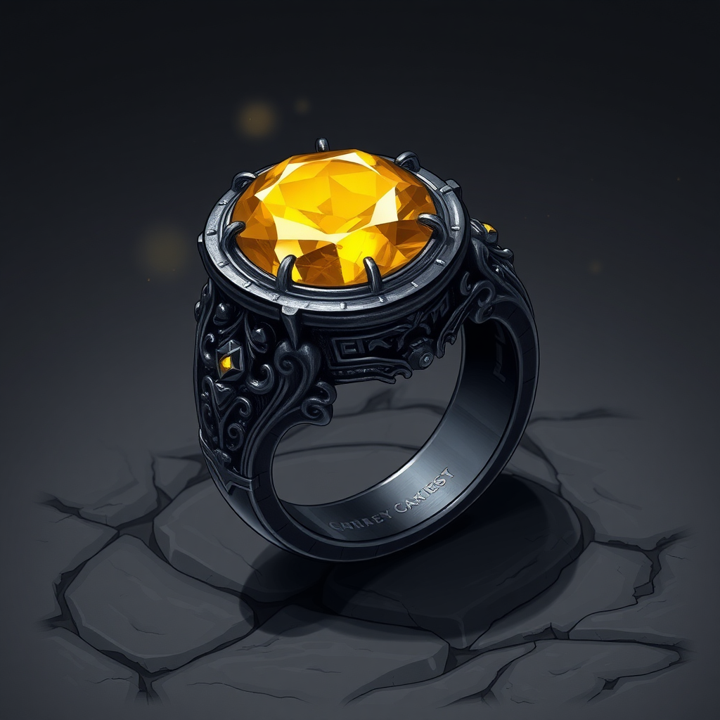 Dark metal ring with yellow magic stone - v5.2.