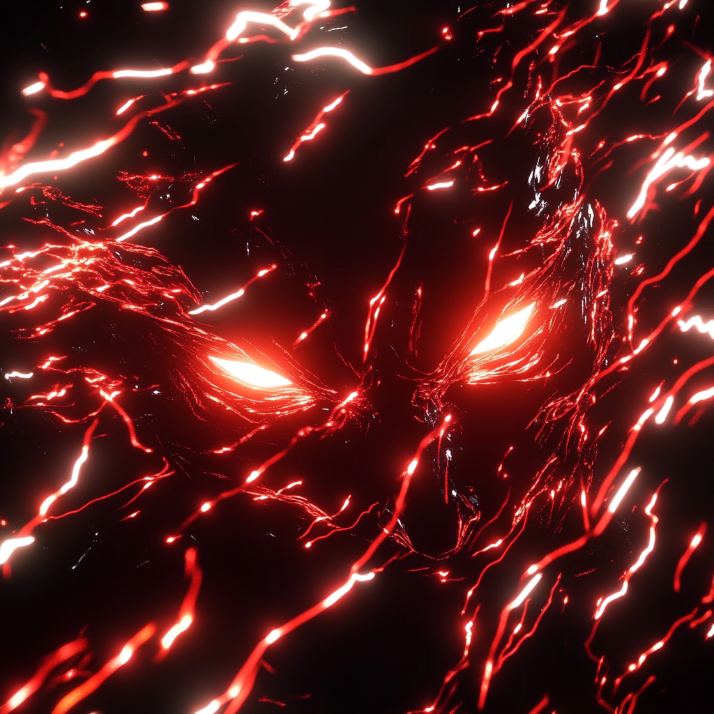 Dark red energy swirls lightning anime artiche_neon electric demon