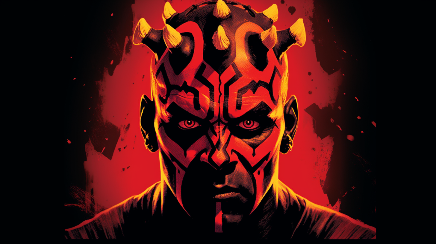 Darth Maul's Angry Glare in Fiery Background