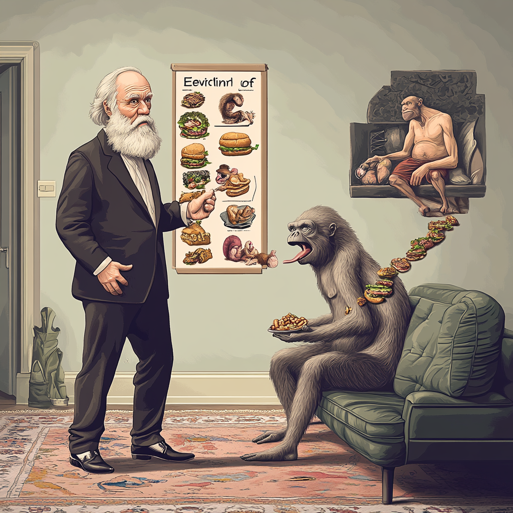 Darwin's chart of evolution goes awry humorously.