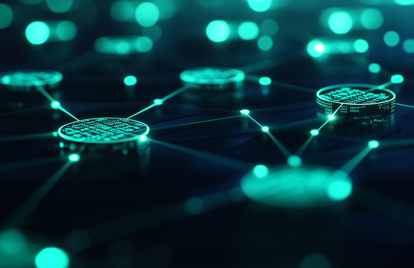 Data and Pricing Circles Connected by Glowing Lines.