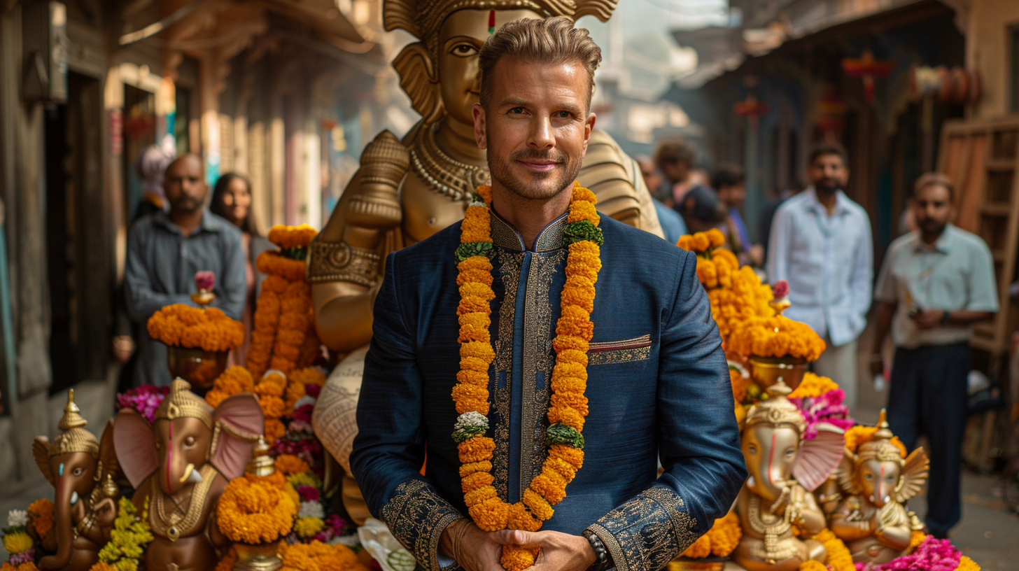 David Beckham in traditional Indian attire at Ganesh Chaturthi.