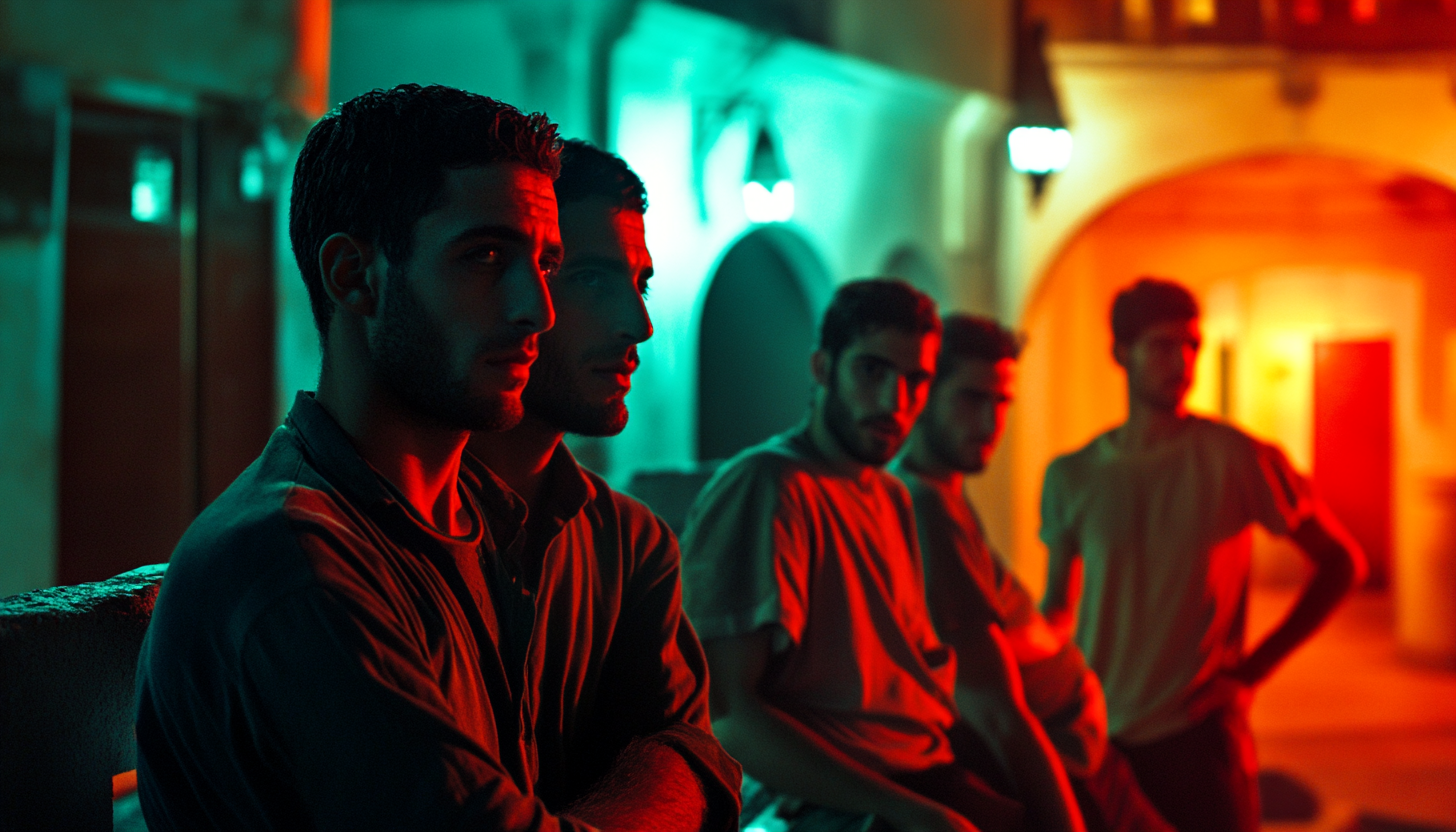 David Fincher-style Rooftop Hangout in Middle Eastern Setting