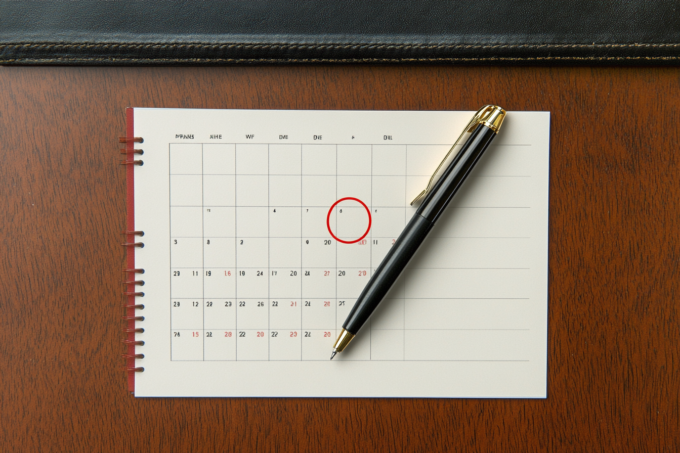 Deadline reminder on desktop calendar in organized workspace