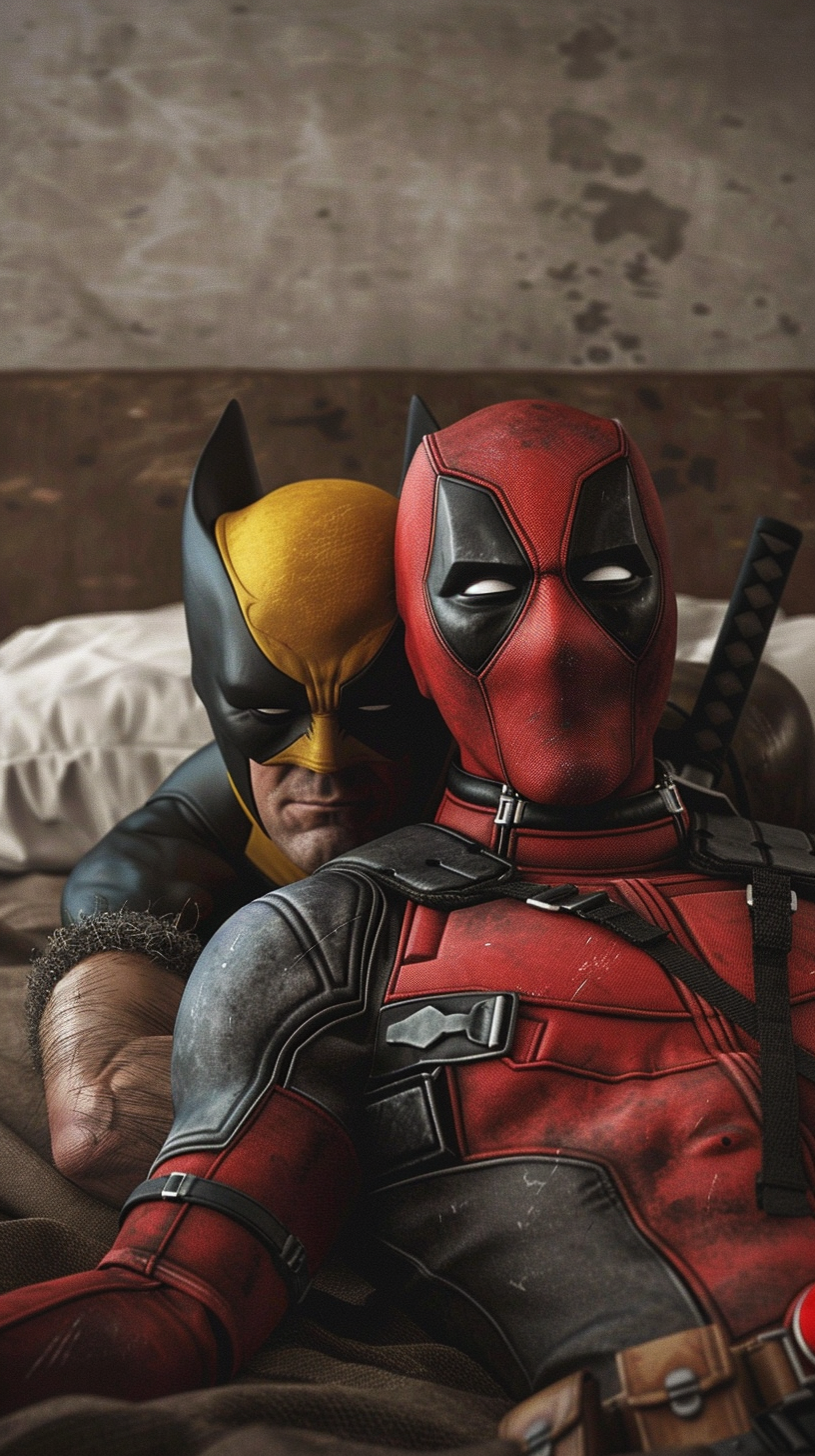 Deadpool and Wolverine Playful Bed Photoshoot 