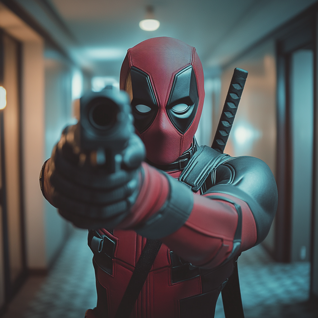 Deadpool apontando arma em papel de parede