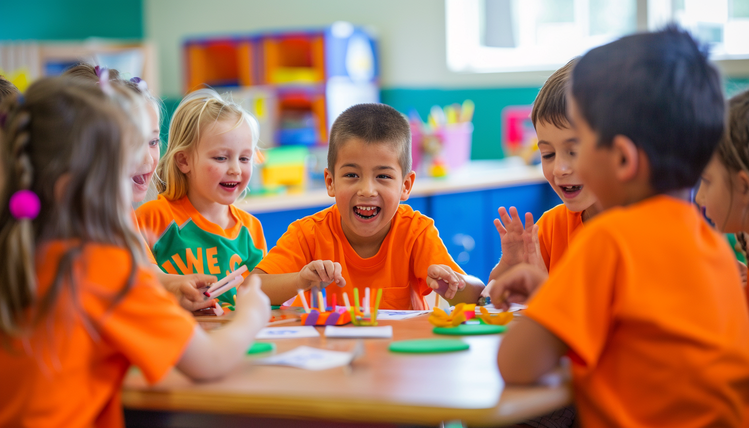 Deaf K-12 students sign ASL in classroom activity.