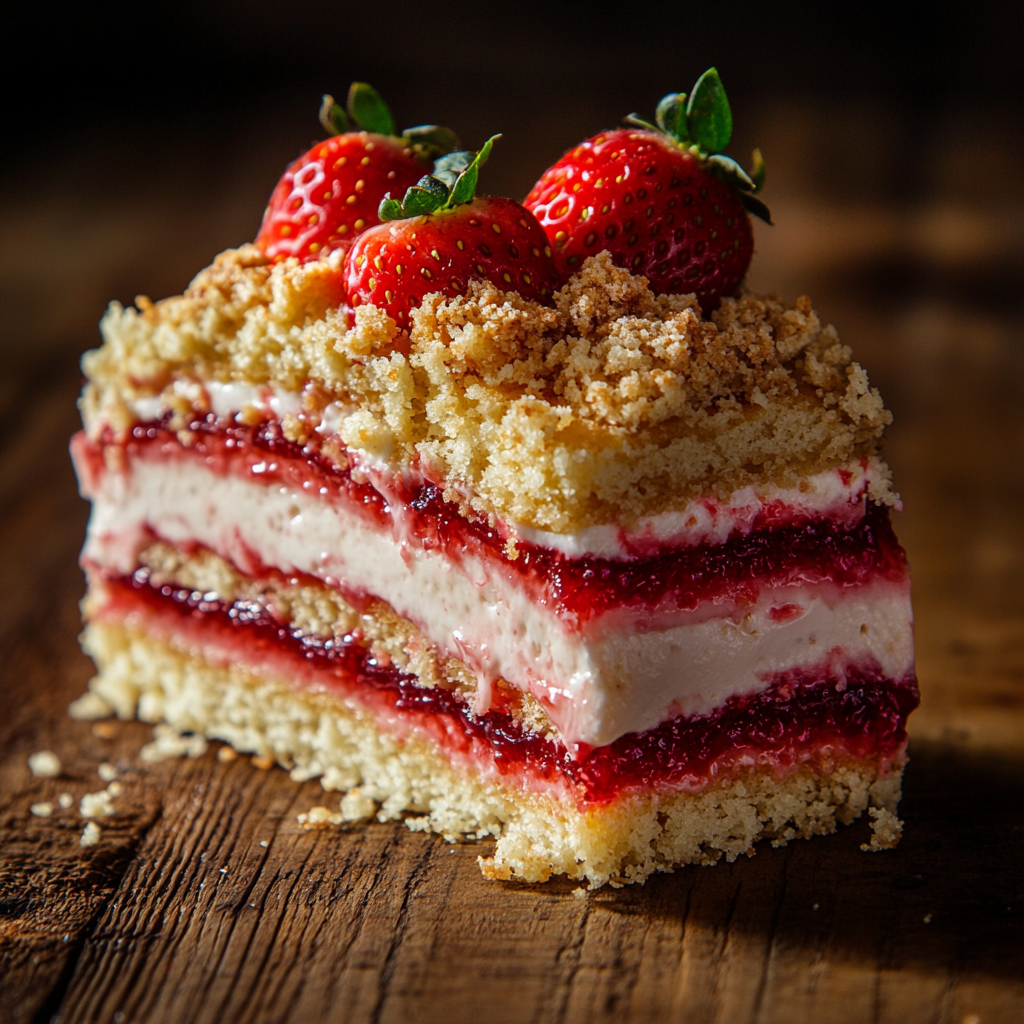 Decadent Strawberry Cake on Wooden Table