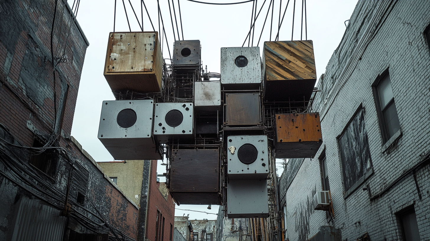 Deconstructivist birdhouse in Brooklyn's urban alley