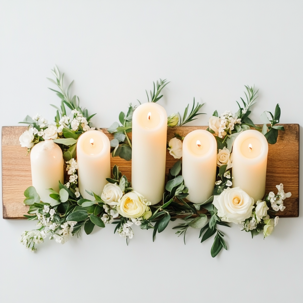 Decorative long board for candles and flowers.