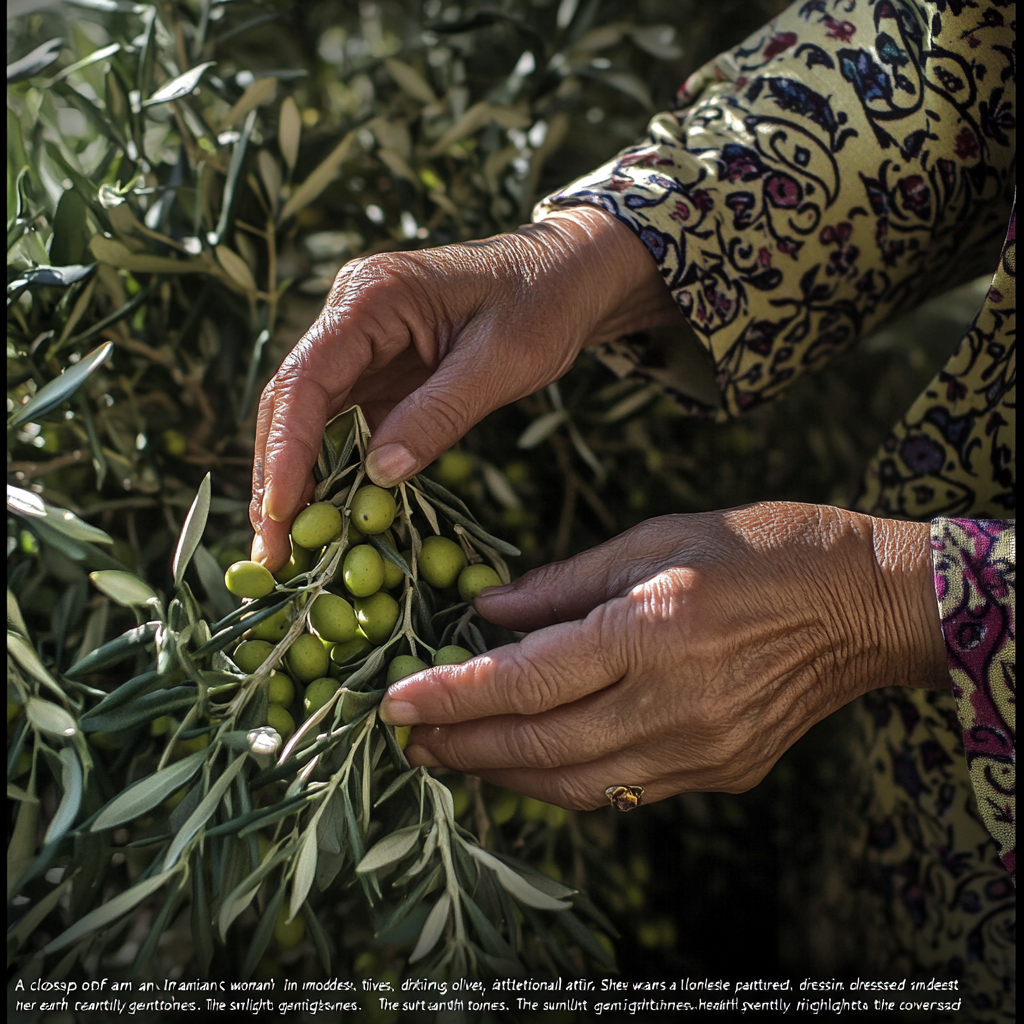 Dedicated Iranian woman picking olives