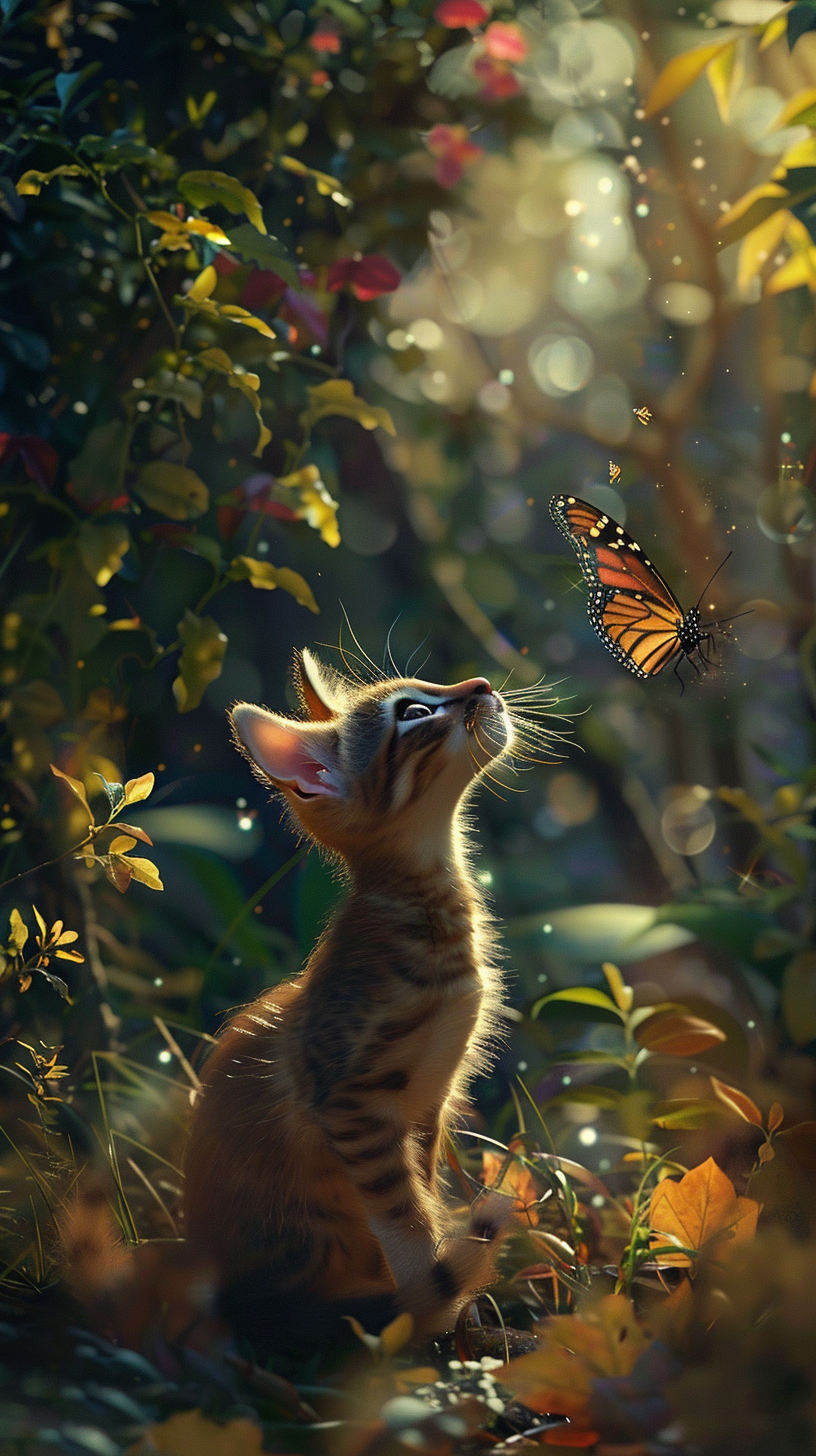 Deer-like Butterfly Creature Amazes Cat in Forest