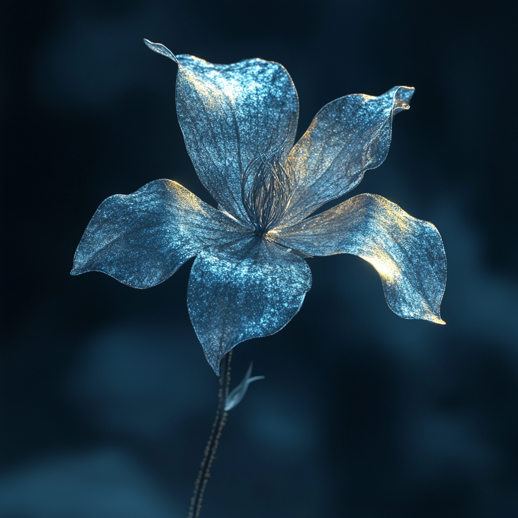 Delicate blue flower with drooping bell-like petals, glowing softly.