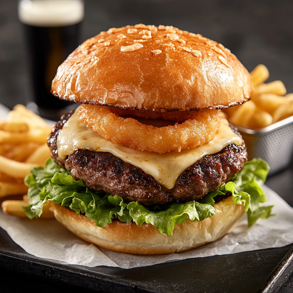 Delicious Cheeseburger Combo with Crispy Fries and Juice