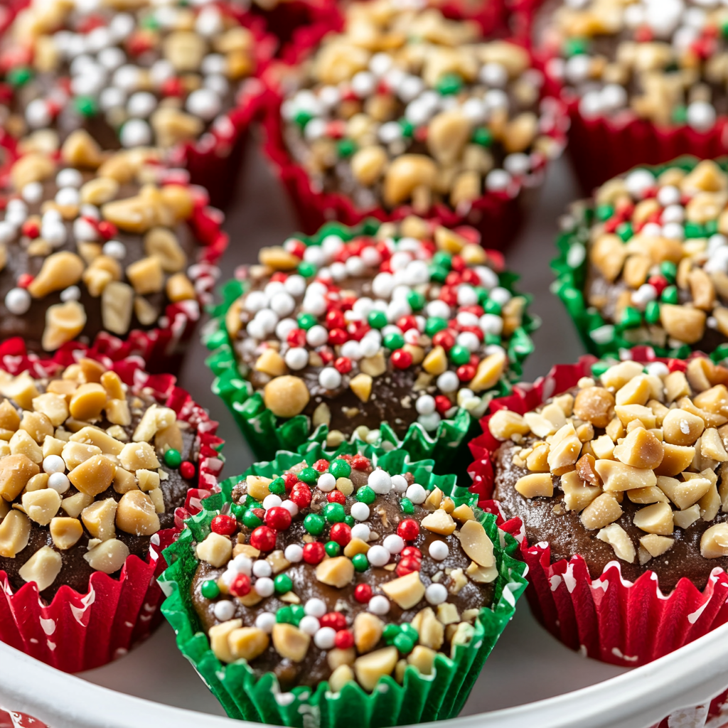 Delicious Christmas chocolate and peanut treats arrangement.