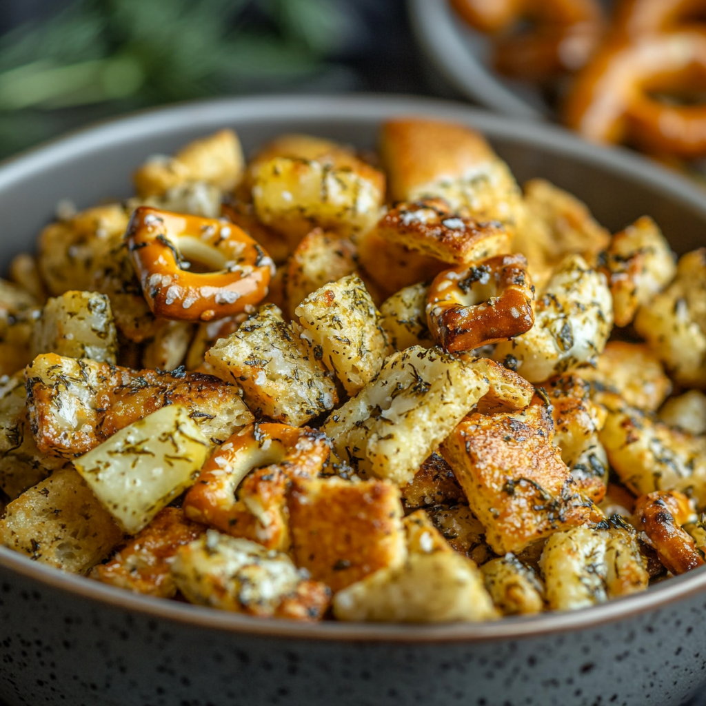 Delicious Dill Pickle Chex Mix Snack Bowl