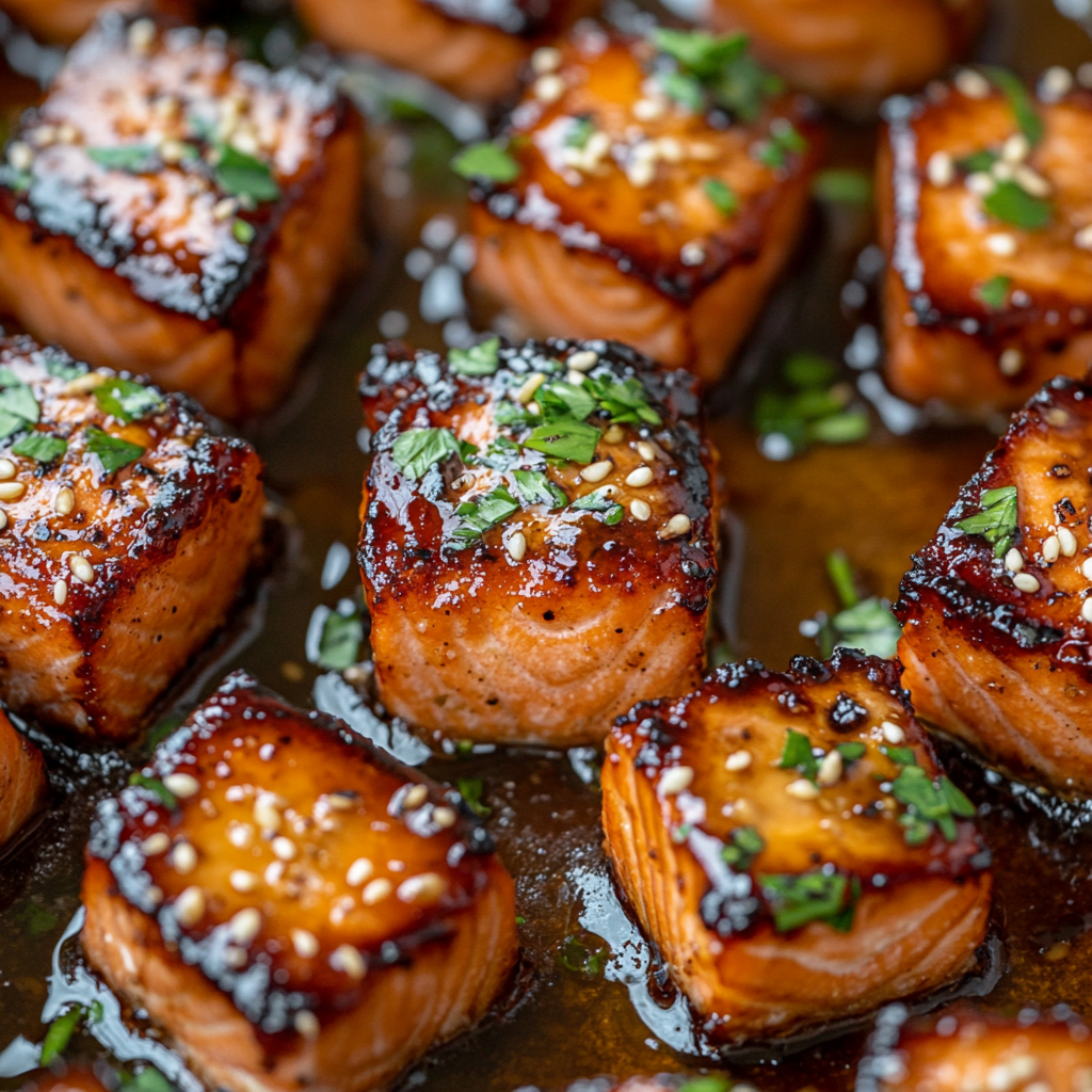 Delicious Honey Butter Garlic Glazed Salmon Bites