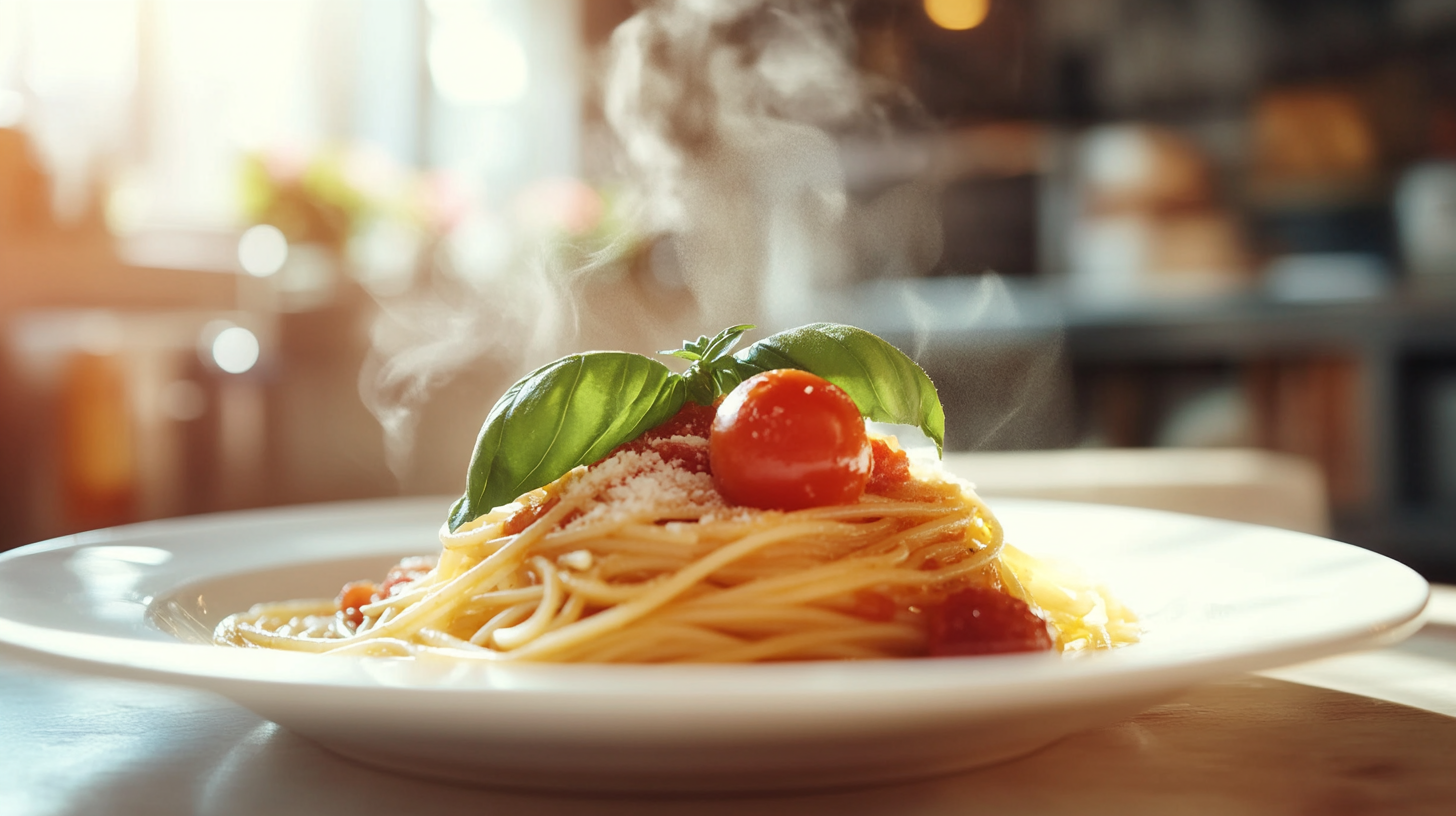 Delicious Italian Spaghetti Plate at Restaurant - 16:9 