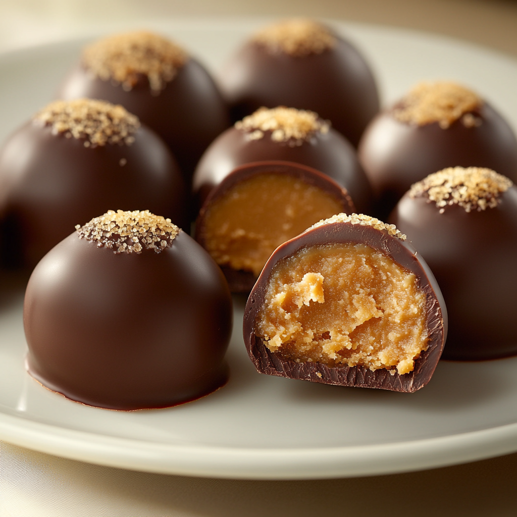 Delicious Peanut Butter Truffles on White Plate