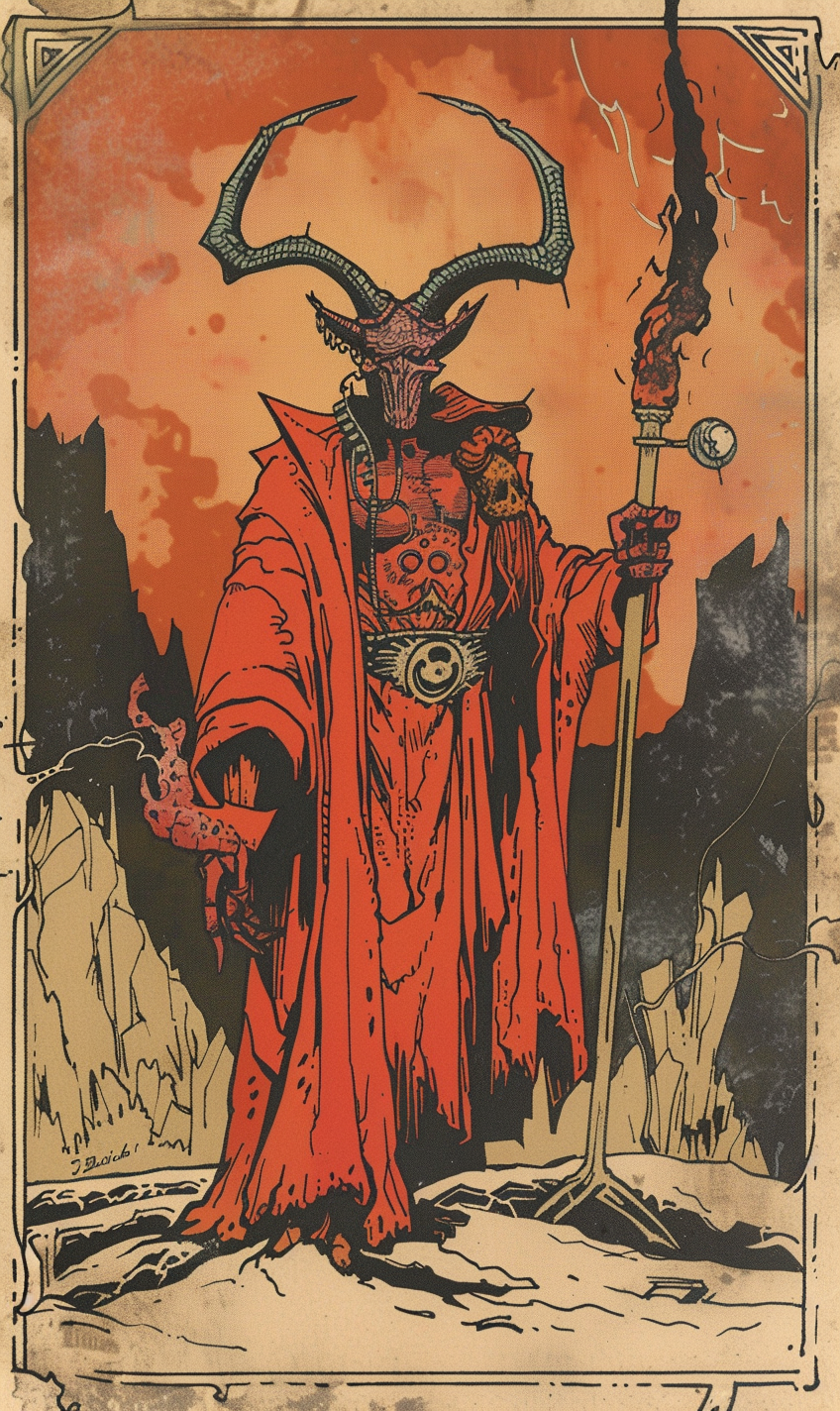 Demon Cultist with Staff on a Volcano Card