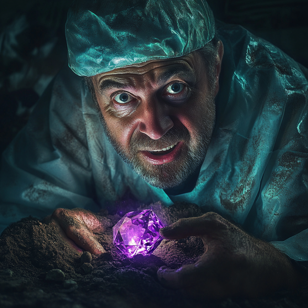 Dentist finds glowing purple diamond while hunting in dirt.