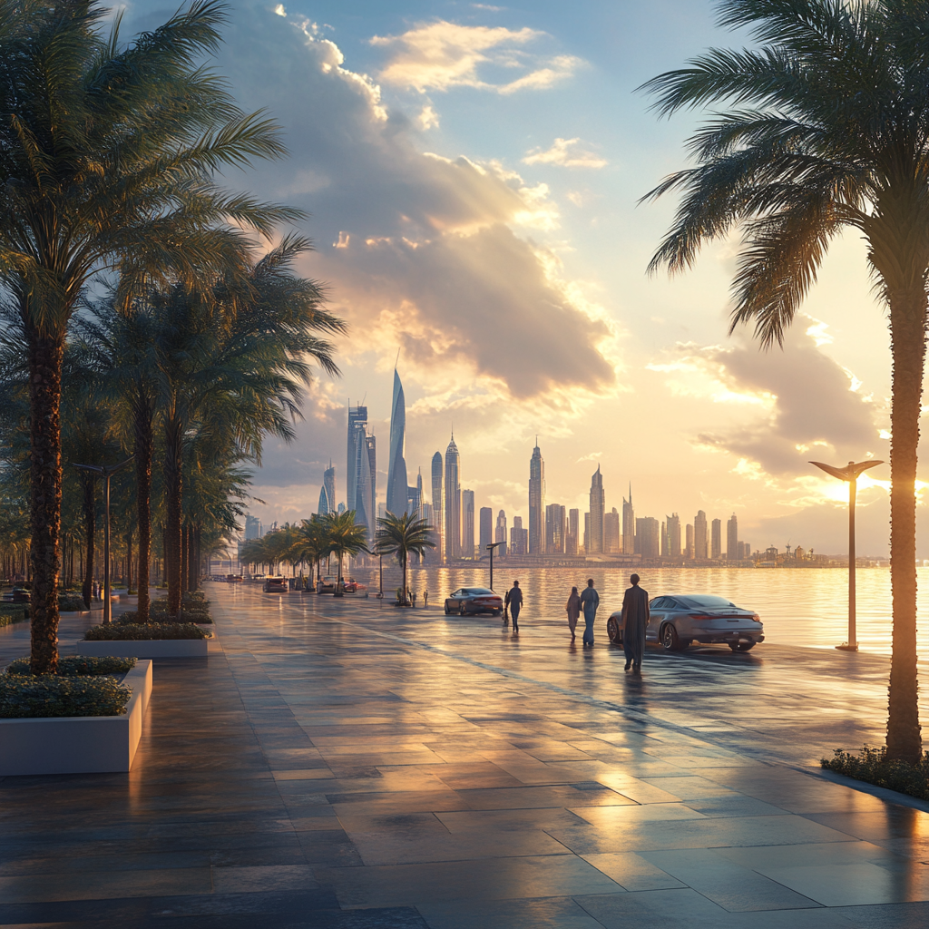 Desert and city view of Abu Dhabi in 2024.