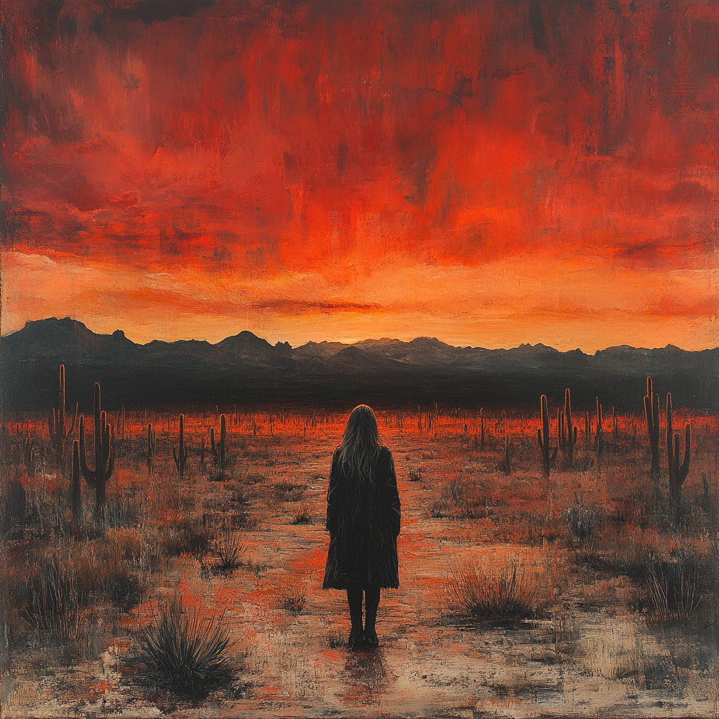 Desert breeze whispers truth, artistic, dramatic cover artwork