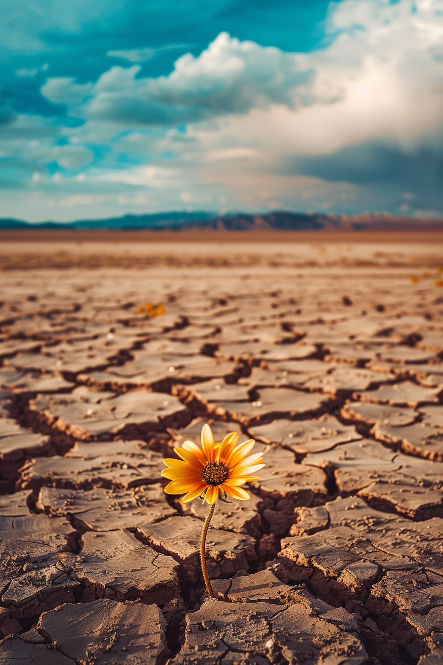 Desert oasis flower blooming in harsh conditions.