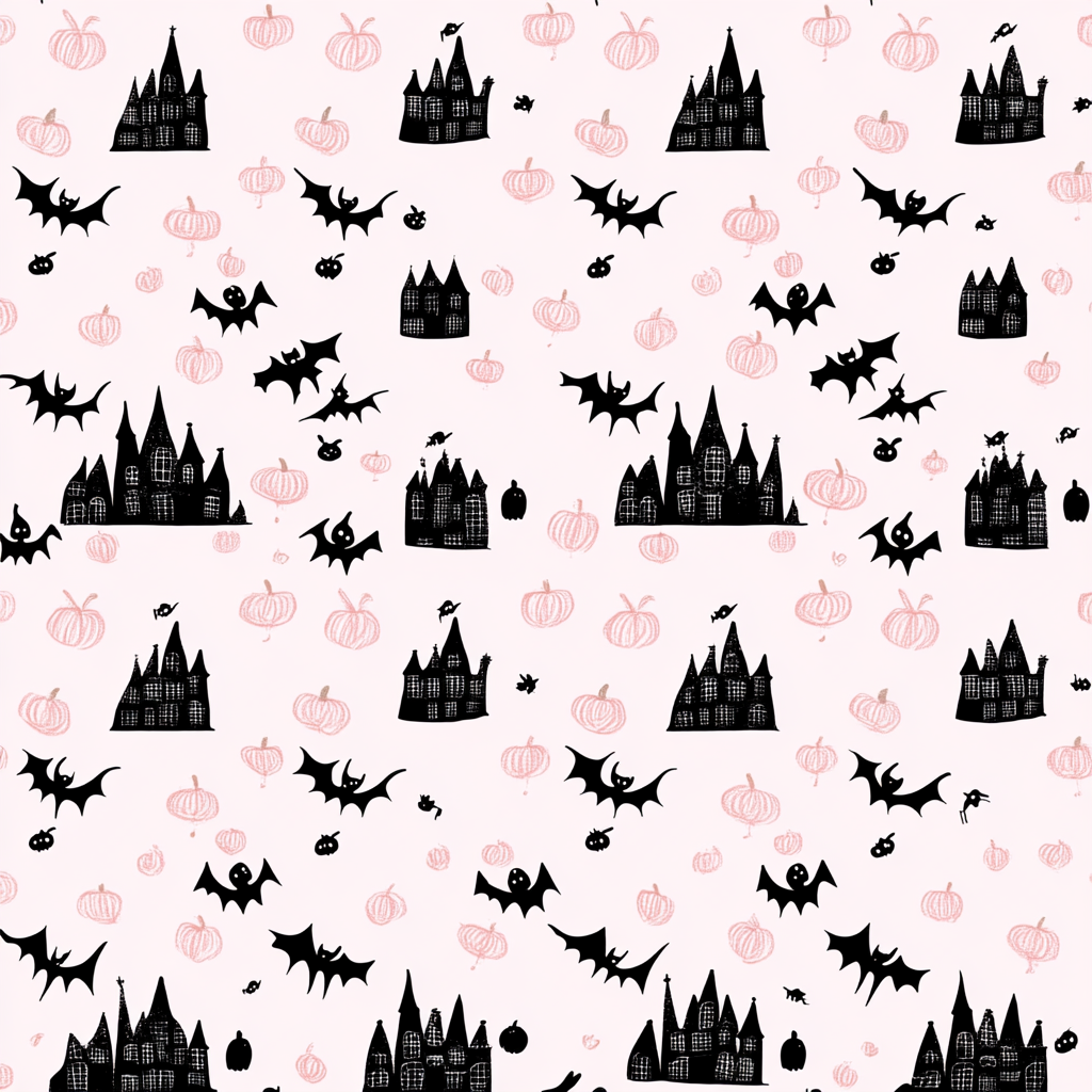 Design Halloween-themed pink pattern with bats and ghosts