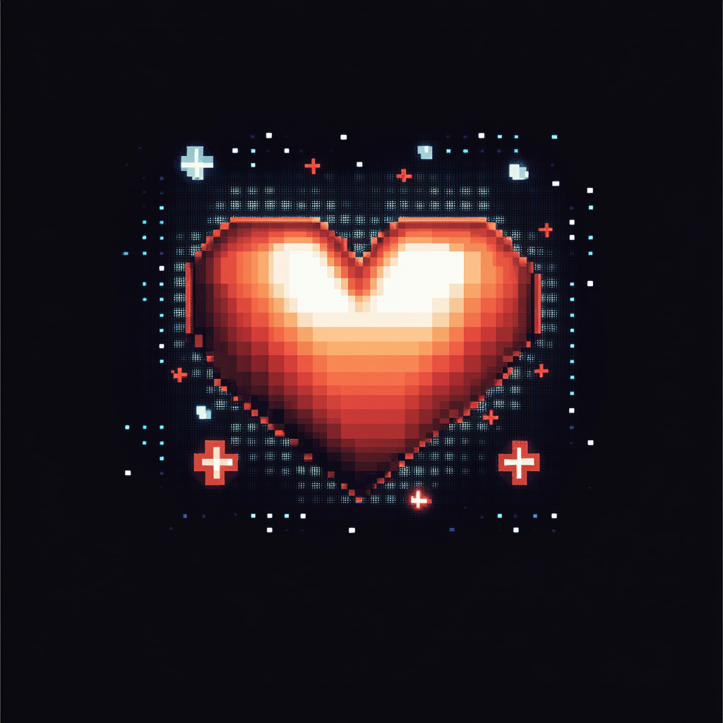 Design a retro 8-bit heart logo for health.