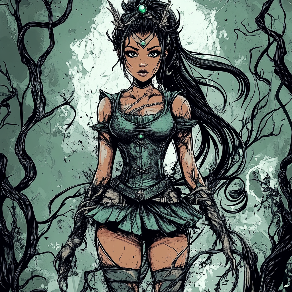 Design anime magical girl inspired by Dagobah planet.